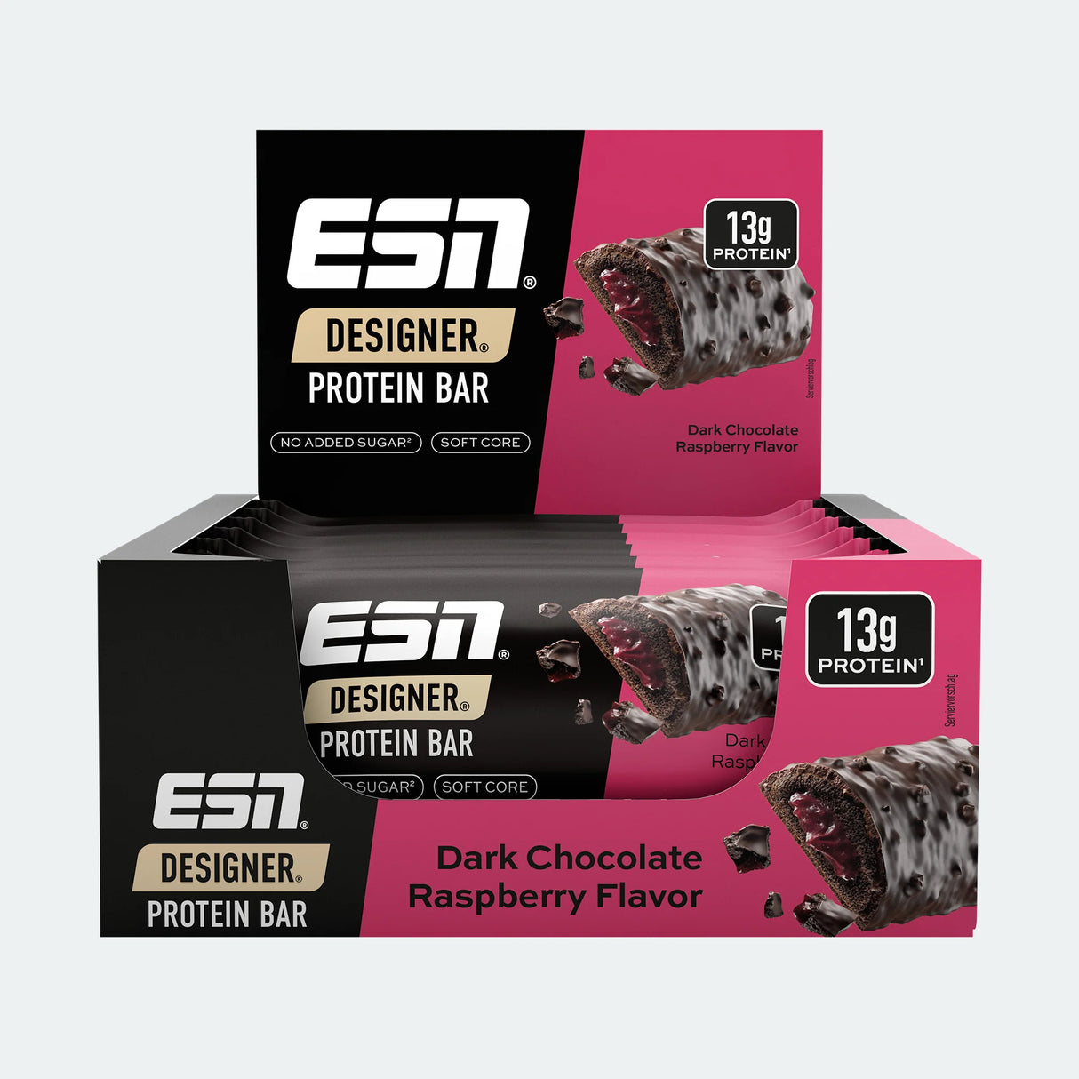 ESN - Designer Bar - Karton 12 x 45g Riegel ESN Dark Chocolate Raspberry