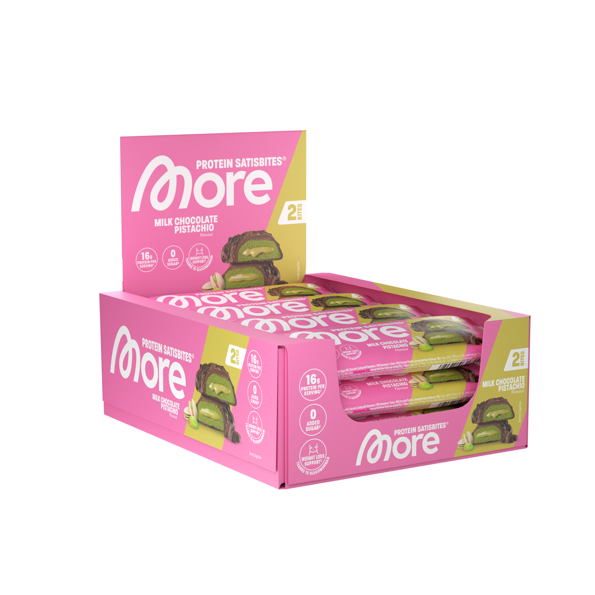 More Nutrition - Satisbites Protein Bar - Karton 12 x 50g Riegel More Nutrition Milk Chocolate Pistachio