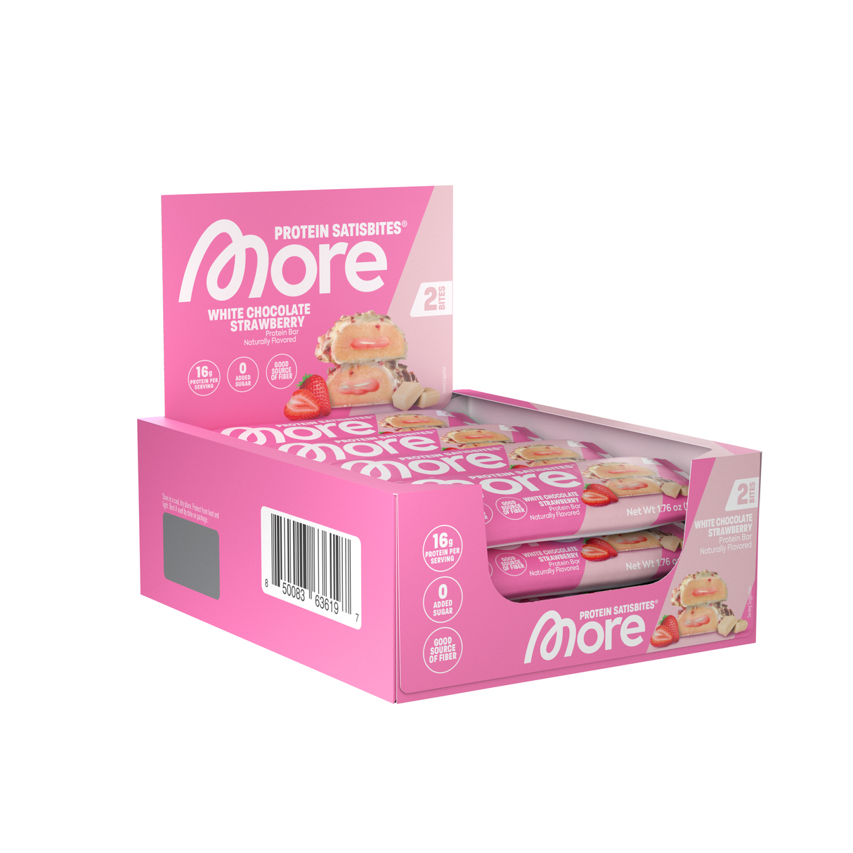 More Nutrition - Satisbites Protein Bar - Karton 12 x 50g Riegel More Nutrition White Chocolate Strawberry Cream