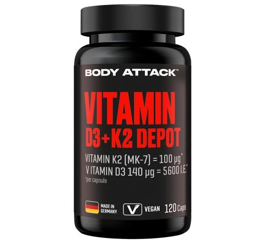 Body Attack Vitamin D3 + K2 Depot - 120 Kapseln Body Attack