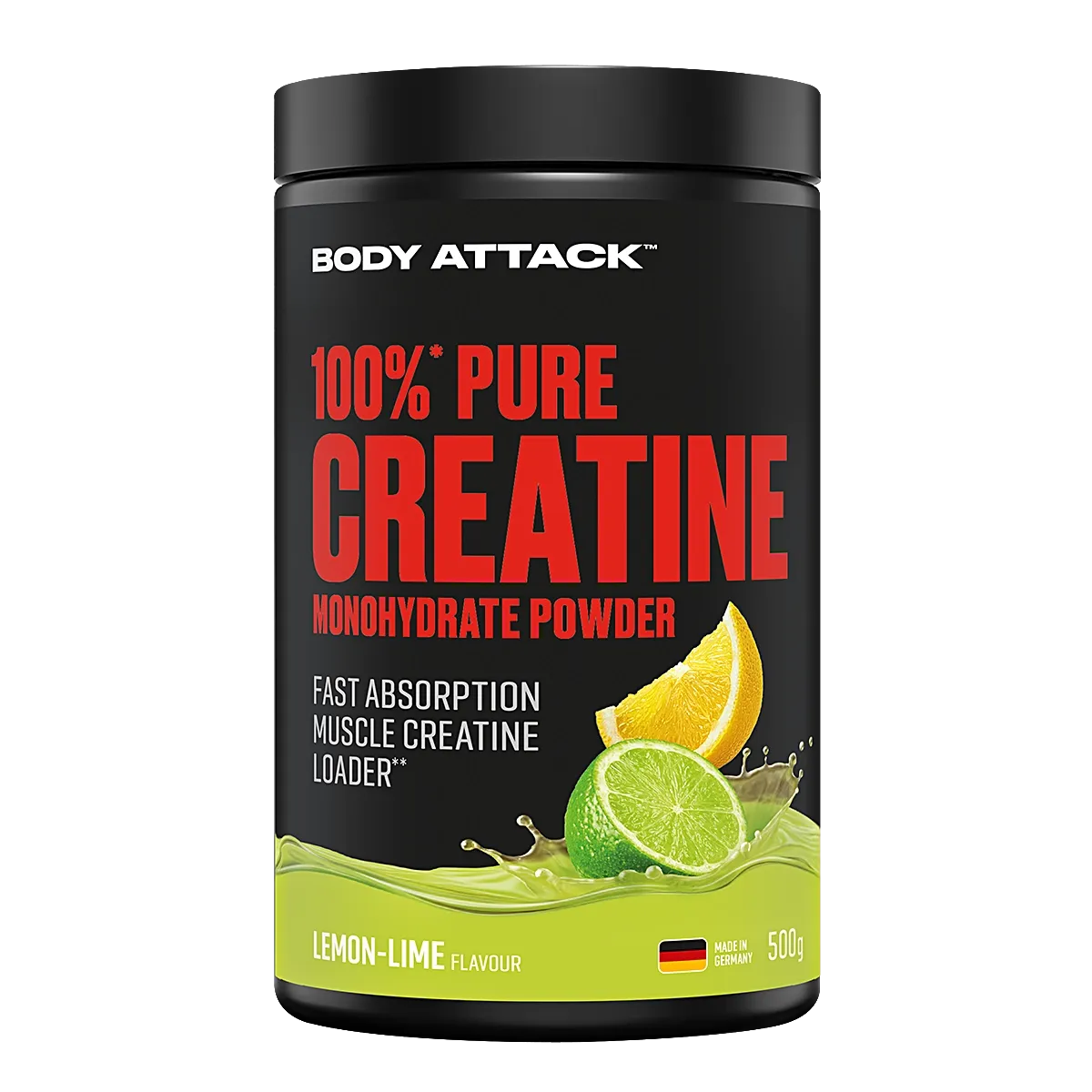 Body Attack - 100% Pure Creatine Monohydrate Flavoured - 500g Dose Body Attack Lemon Lime
