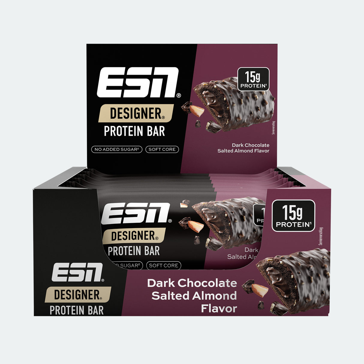 ESN - Designer Bar - Karton 12 x 45g Riegel ESN Dark Chocolate Salted Almond